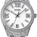 SKMEI Lady Watches for Women Female Bling Dress Fashion Luxury Diamond Business Casual Analog Quartz Waterproof Stainless Steel Wristwatches Gifts